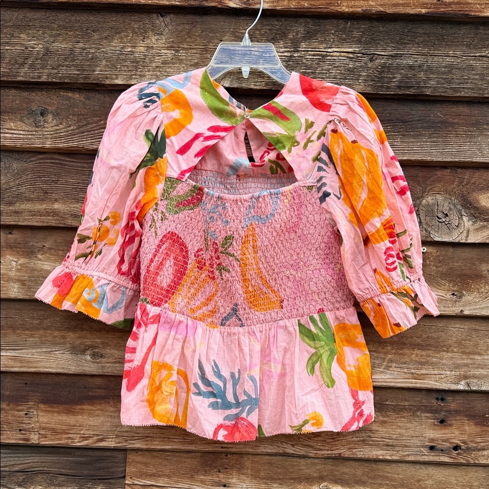 FARM Rio Pink Multicolor Floral Peasant Blouse